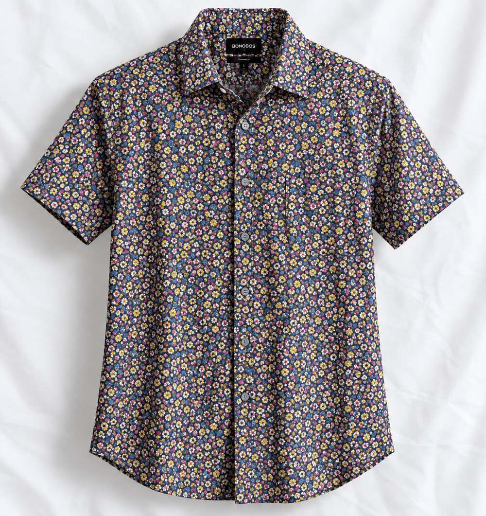Bonobos Standard Fit Short Sleeve Button-Down Shirt Multi-Color Floral Print Siz